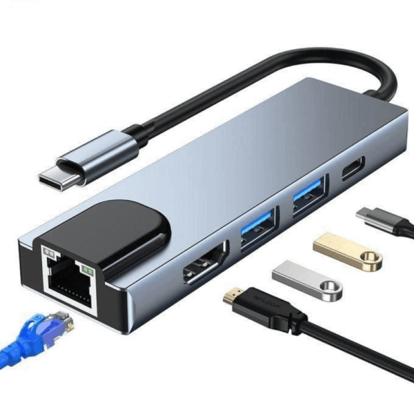 8-in-1 USB Hub with Audio Jack ? Compact Power for Tablets & More